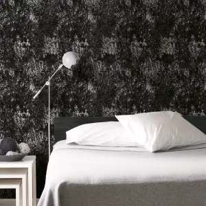 Galerie Metallic Fx Black Silver Metallic Industrial Texture Textured Wallpaper