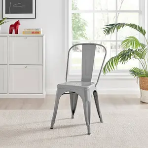 Furniturebox Set of 2 Grey Colton Tolix Style Stackable Industrial Metal Dining Chair