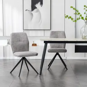 Luna Modern Fabric Dining Chair Padded Seat Metal Leg Kitchen 2 Pcs (Grey)