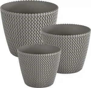 Plant Pots Indoor Outdoor Plastic Flowerpot Small Medium Large Splofy Grey 13cm