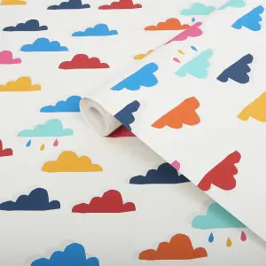 Joules Multicolour Rainbow cloud Smooth Wallpaper Sample