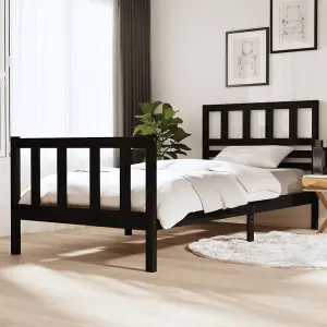 Berkfield Bed Frame Black Solid Wood 100x200 cm