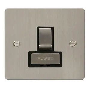 Flat Plate Stainless Steel 13A Fused Ingot Connection Unit Switched - Black Trim - SE Home