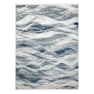 DISTIN 0849A navy blue / blue / white modern carpet - Waves, vintage,  120x170 cm