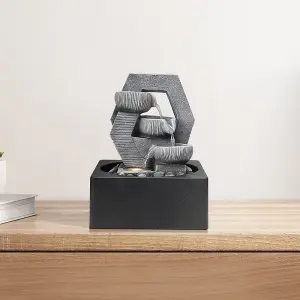 Grey Resin Cascade Tabletop Fountain Water Feature with LED Light