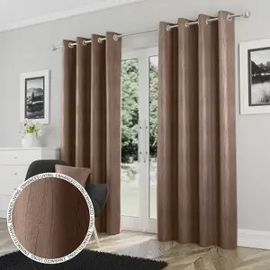 Enhanced Living Goodwood Bronze Thermal, Energy Saving, Dimout Eyelet Pair of Curtains with Wave Pattern 66 x 54 inch (168x137cm)