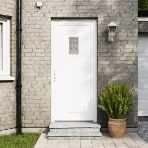 Fortia Curral Frosted Glazed White RH External Front Door set, (H)2085mm (W)840mm