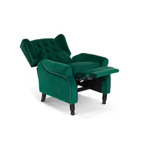 Velvet Emerald Green Marianna Manual Recliner Wingback Chair