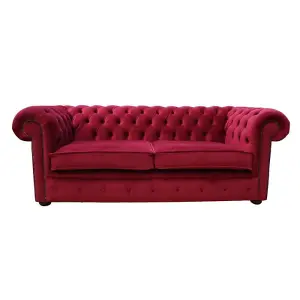 Chesterfield 3 Seater Sofa Settee Boutique Cranberry Red Velvet In Classic Style