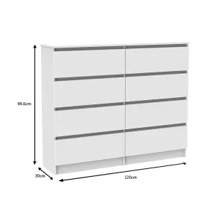 SunDaze Modern Chest of 8 Drawers Bedroom Furniture Storage Bedside Table Cabinet White 120x30x99.6cm