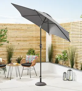 Wind Up Parasol with Steel Shaft Outdoor Garden Patio Easy Assembly Easy Crank