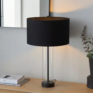 Luminosa Lessina Complete Table Lamp, Matt Black, Glass, Black Cotton Fabric