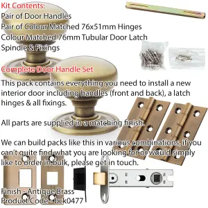 Mortice Door Knob & Latch Pack - Antique Brass - 51mm Smooth Mushroom On Round Rose