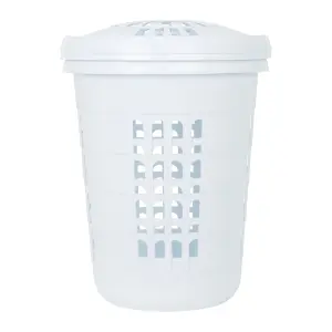 Wham 2 x Casa Plastic Deluxe Round Laundry Hamper Ice White