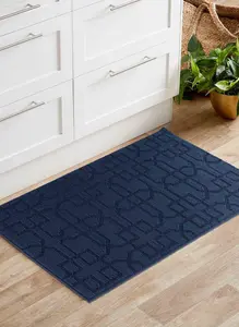 Ivy Washable Cubed Trellis Design Anti Slip Doormats Navy 80x150 cm