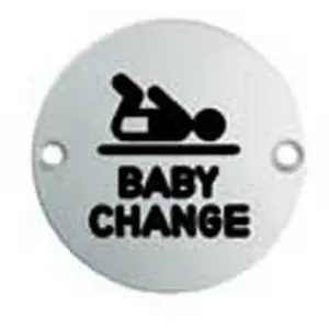 4x Bathroom Door Baby Change Sign 64mm Fixing Centres 76mm Dia Polished Steel