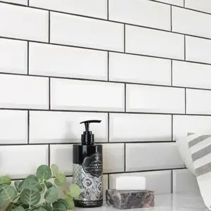 Top Ceramics White Bevelled Satin Metro Ceramic Wall Tile (L)300mm x (W)100mm Each box 0.84sqm