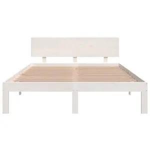 Berkfield Bed Frame White Solid Wood 135x190 cm Double