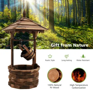 Costway Outdoor Wooden Water Fountain Rustic Wishing Well Fountain with Electric Pump