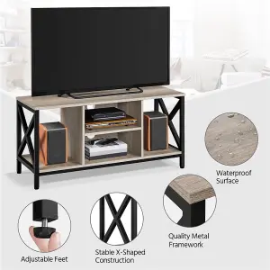 Yaheetech Grey 106 cm Wide TV Stand with Storage Shelves and Cable Management