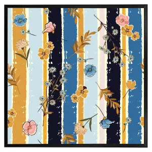 Beautiful meadow flowers on candy colourful brush stripe (Picutre Frame) / 12x12" / Oak