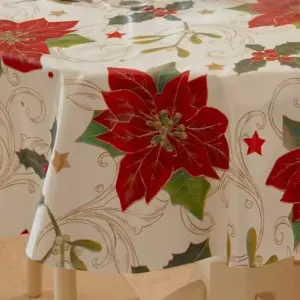 Just So Home Xmas Poinsettia PVC Tablecloth Wipeable  (137cm x 228cm Rectangle)