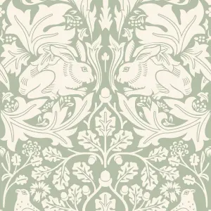 Hoopla Walls Forest Rabbit Sage Green Smooth Matt Wallpaper