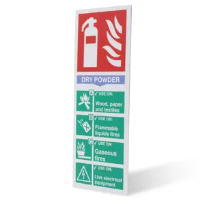 EAI - First Extinguisher Sign Dry Powder 75x200mm Self Adh Semi Rigid PVC - Pack of 2