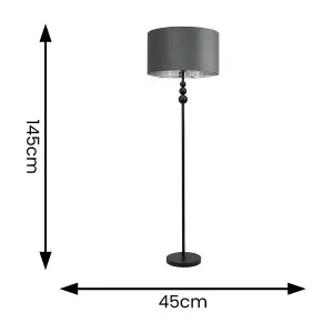 ValueLights Marissa Black Stacked Ball Floor Lamp with Grey Velvet with Chrome Inner Lamp Shade and LED Bulb