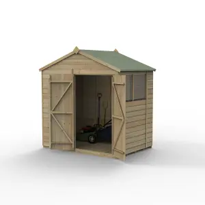 Forest Garden Beckwood Shiplap 7x5 ft Pent Natural timber Wooden Pressure treated 2 door Shed with floor & 2 windows - Assembly service included