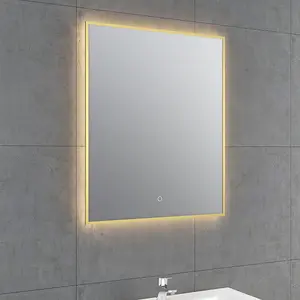 Rio Brushed Gold  Framed Backlit LED Bathroom Mirror with Dual Light (W)50cm (H)72cm