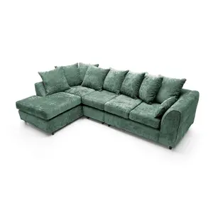 Harriet Crushed Chenille Large Left Facing Corner Sofa in Rifle Green