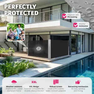 Double-sided garden privacy screen w/ retractable awnings - black