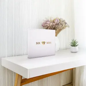 Beautiful Ivory Suede Wedding Album Holding 160 4 x 6 Photos with Gold Hearts