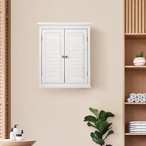 Teamson Home Bathroom Wall Cabinet, Wooden Cabinet with 2 Doors, Shutter Doors, Bathroom Storage, White