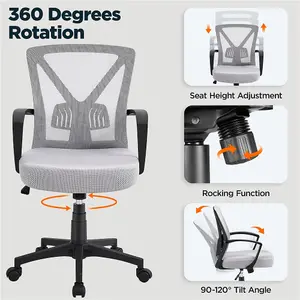 Yaheetech Ergonomic Mid-back Swivel Mesh Office Chair - Light Grey