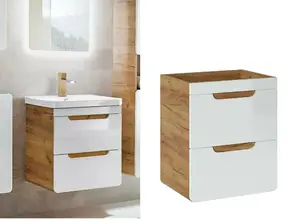 Bathroom 500 Vanity Unit Sink Wall Cabinet Drawer White Gloss Oak Compact Aruba