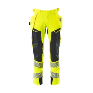 Mascot Accelerate Safe Trousers with Holster Pockets - Hi-Vis Yellow/Dark Navy   (38.5) (Leg Length - Short)