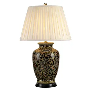 Elstead Morris 1 Light Large Table Lamp Black, Gold, E27