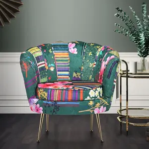 Fabric Green Patchwork Daisy Accent Chair Multicolour