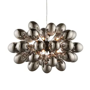 Anson Lighting Carlin 8lt Pendant light finished in Black chrome plate and dark chromed glass