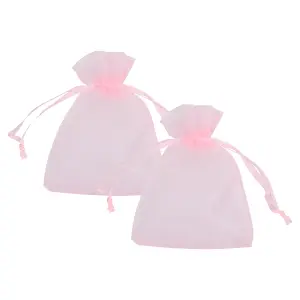 Neel Blue Pack of 100 Organza Bags, 7cm x 9cm Gift Bags Sheer Drawstring Pouches, Pink