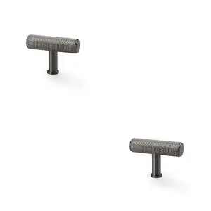 2 PACK - Knurled T Bar Cupboard Door Knob - 55mm x 38mm - Dark Bronze Unit Pull Handle