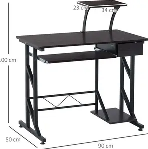 Homcom Brown Computer Desk Executive Wooden Pc Tray Table Home Office Workstation