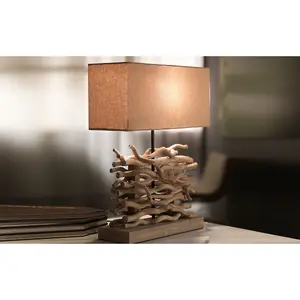 Luminosa Marica Table Lamp With Shade, Wood, Fabric Shade