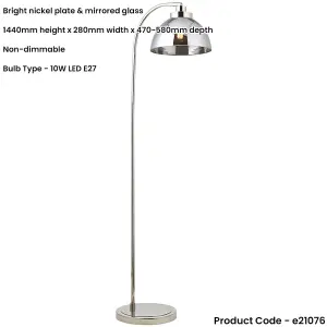 Standing Floor & Table Lamp Set - Bright Nickel Mirrored Glass Shade Task Light