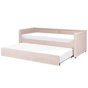 Corduroy EU Single Trundle Bed Pastel Pink MIMIZAN