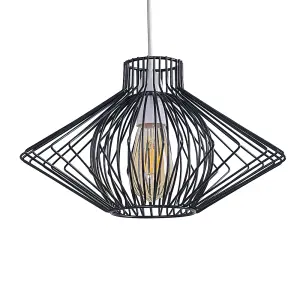 ValueLights Sinat Disperse Geometric Design Black Wire Basket Cage Ceiling Pendant Light Shade and LED Bulb