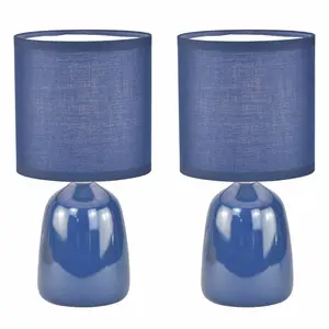 Mellisha 25.5Cm Table Lamp Set (Set of 2) Navy Blue Glaze / White