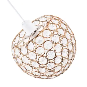 Modern Round Gold Globe Easy Fit Pendant Shade with Small Clear Acrylic Beads